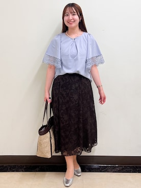 「Reflect（リフレクト）の【UVカット／接触冷感】レーススリーブジャージカットソー（Tシャツ/カットソー、ブルー系）」を使った、mikikoさん（レディース・160cm）の夏コーディネート