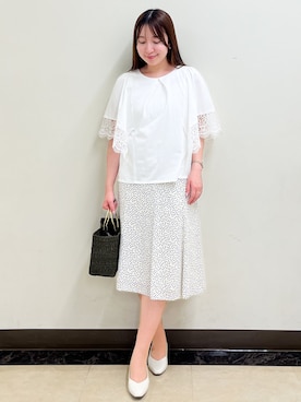 「Reflect（リフレクト）の【UVカット／接触冷感】レーススリーブジャージカットソー（Tシャツ/カットソー、ホワイト系）」を使った、mikikoさん（レディース・160cm）の春コーディネート