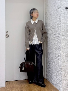「GLOBAL WORK（グローバルワーク）のステンレスパイプCK/ネックレス/1056208（ネックレス、シルバー系）」を使った、mhr01さん（レディース・158cm）の秋コーディネート