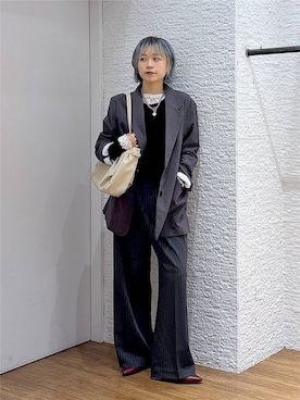 「GLOBAL WORK（グローバルワーク）のチュールフロッキー2WAYプルオーバー/1046122（Tシャツ/カットソー、ブラック系）」を使った、mhr01さん（レディース・158cm）の秋コーディネート