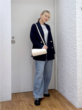 「GLOBAL WORK（グローバルワーク）のシリンダーバッグ/1049528（クラッチバッグ、ホワイト系）」を使った、mhr01さん（レディース・158cm）の秋コーディネート