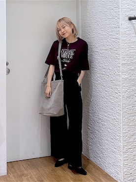 「GLOBAL WORK（グローバルワーク）のノンストレスリッチワイドパンツ/632962（その他パンツ、ブラック系）」を使った、mhr01さん（レディース・158cm）の夏コーディネート