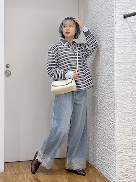 「GLOBAL WORK（グローバルワーク）のサラサラヘンリーネック長袖プルオーバー/1017895（Tシャツ/カットソー、グレー系）」を使った、mhr01さん（レディース・158cm）の秋コーディネート