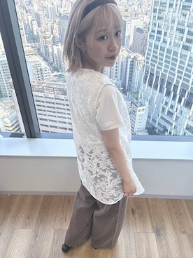 「GLOBAL WORK（グローバルワーク）のカットワークレースベスト/1046305（ベスト、ホワイト系）」を使った、mhr01さん（レディース・158cm）の秋コーディネート
