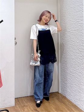 「GLOBAL WORK（グローバルワーク）のGOODデニムバレルCOOL/627009（デニムパンツ、ブルー系）」を使った、mhr01さん（レディース・158cm）の夏コーディネート