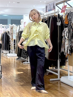 「GLOBAL WORK（グローバルワーク）のミュルーズモダン ワイドイージーパンツ/1042987（その他パンツ、ブルー系）」を使った、mhr01さん（レディース・158cm）の夏コーディネート