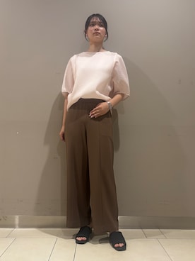 「INDIVI（インディヴィ）の【華奢見え】ジャカード ドルマントップス（Tシャツ/カットソー、ピンク系）」を使った、やまさん（レディース・171cm）の夏コーディネート