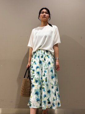 「INDIVI（インディヴィ）の【洗える／2WAY／裾ドロスト付き】 ドルマンスリーブチュニックトップス（Tシャツ/カットソー、ホワイト系）」を使った、やまさん（レディース・171cm）の春コーディネート
