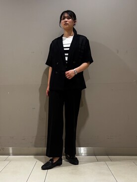 「INDIVI（インディヴィ）の【洗える／メッシュ素材／SETUP可能】半袖シアージャケット（テーラードジャケット、ブラック系）」を使った、やまさん（レディース・171cm）の春コーディネート