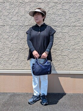 「adabat（アダバット）のUVクリップバイザー（サンバイザー、ホワイト系）」を使った、leok1110さん（レディース）の夏コーディネート