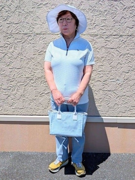 「adabat（アダバット）のシャンブレードビーストレートパンツ（その他パンツ、ブルー系）」を使った、leok1110さん（レディース）の夏コーディネート