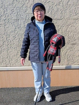「adabat（アダバット）のメランジボーダーモックネックT（Tシャツ/カットソー、グレー系）」を使った、leok1110さん（レディース）の冬コーディネート