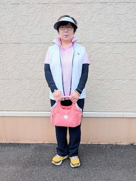 「adabat（アダバット）のUVカット/接触冷感 クールタッチツイルストレートパンツ（その他パンツ、ブルー系）」を使った、leok1110さん（レディース）の春コーディネート