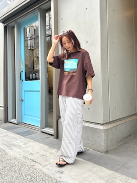 「Green　Parks（グリーンパークス）のSET2点フォトTシャツ＋レーススカーフ（Tシャツ/カットソー、ブラウン系）」を使った、kasuminさん（レディース・156cm）の春コーディネート
