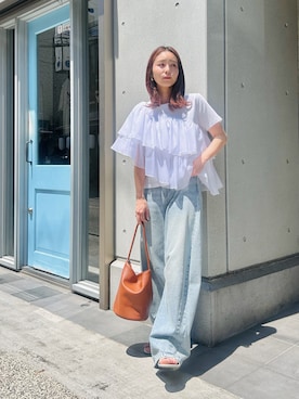 「Futier land（フューティアランド）のシフォンドッキングTシャツ（Tシャツ/カットソー、ホワイト系）」を使った、kasuminさん（レディース・156cm）の春コーディネート