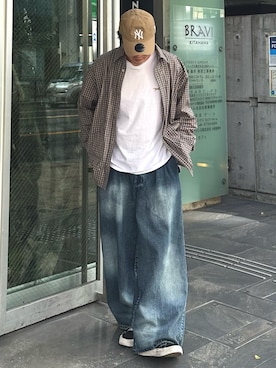 「MONO-MART（モノマート）のアイテム」を使った、うさマル〜休日のカフェ巡りコーデ〜さん（メンズ・178cm）の春コーディネート