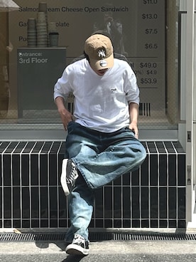 「MONO-MART（モノマート）のアイテム」を使った、うさマル〜休日のカフェ巡りコーデ〜さん（メンズ・178cm）の春コーディネート