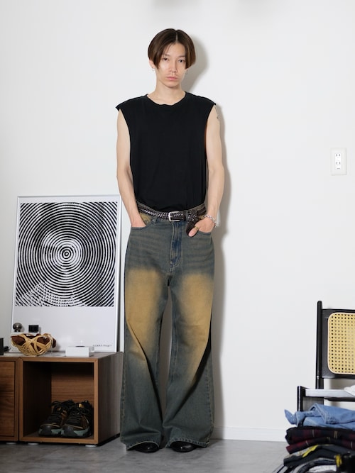 ヴィンテージ加工セミワイドフレアデニムパンツ（デニムパンツ