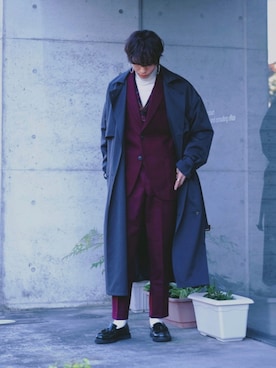 「アイテム（ローファー、グリーン系）」を使った、Tsuguya/KwonSayaさん（メンズ・174cm）の秋コーディネート