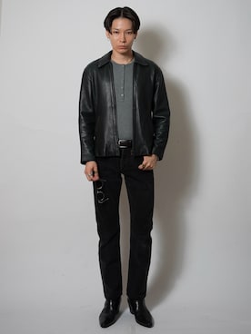 「アイテム（ライダースジャケット）」を使った、Tsuguya/KwonSayaさん（メンズ・175cm）の秋コーディネート