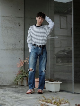 「ボーダーTシャツ」｜「アイテム（その他）」を使った、Tsuguya/KwonSayaさん（メンズ・174cm）の春コーディネート