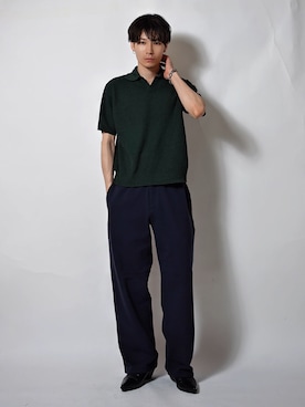 「LUENNA（ルエナ）の【LUENNA】 Skipper Knit Polo Shirt / スキッパー ニットポロシャツ（ポロシャツ、グリーン系）」を使った、Tsuguya/KwonSayaさん（メンズ・176cm）の春コーディネート