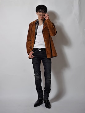「FREAK'S STORE（フリークスストア）の限定展開 Relax Fit リラックスフィット ブリーチ加工 オンブレチェック ネルシャツ（シャツ/ブラウス、ブラック系）」を使った、Tsuguya/KwonSayaさん（メンズ・176cm）の春コーディネート