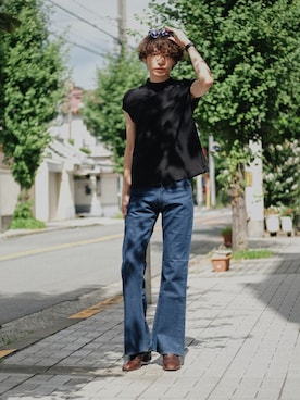 「Uiscel（ユイセル）のアイテム（トップス）」を使った、Tsuguya/KwonSayaさん（メンズ・174cm）の夏コーディネート