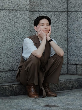「JUNRED（ジュンレッド）のアイテム（パンツ）」を使った、Tsuguya/KwonSayaさん（メンズ・174cm）の春コーディネート