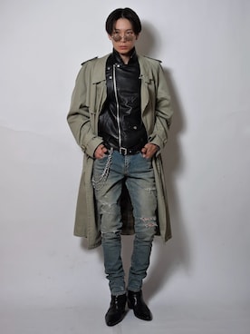 「アイテム（ライダースジャケット）」を使った、Tsuguya/KwonSayaさん（メンズ・175cm）の秋コーディネート