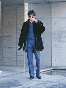 「アイテム（ピアス（両耳用）、ブラック系）」を使った、Tsuguya/KwonSayaさん（メンズ・174cm）の冬コーディネート