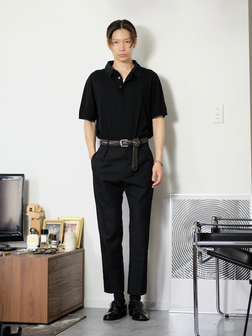 COS ニットポロシャツ　シルク　ブラック　Ｌ　半袖 ニットシルクポロシャツ（ポロシャツ）｜COS（コス）の