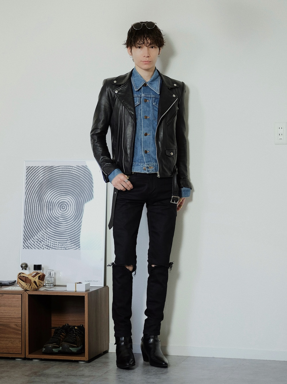 Tsuguya/KwonSayaさんの「【JOHN LAWRENCE SULLIVAN】LAMBSKIN BIKES JACKET（JOHN LAWRENCE SULLIVAN）」を使ったコーディネートの1枚目の写真