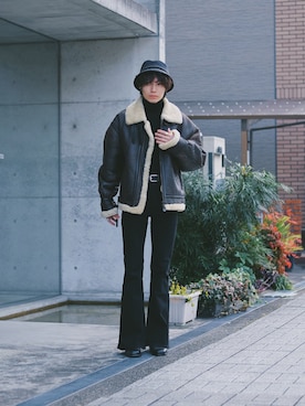 「GU（ジーユー）のアイテム（帽子）」を使った、Tsuguya/KwonSayaさん（メンズ・174cm）の冬コーディネート
