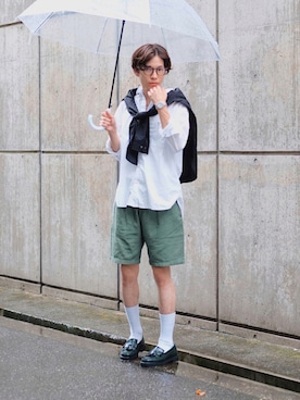 「アイテム（ローファー、グリーン系）」を使った、Tsuguya/KwonSayaさん（メンズ・174cm）の夏コーディネート