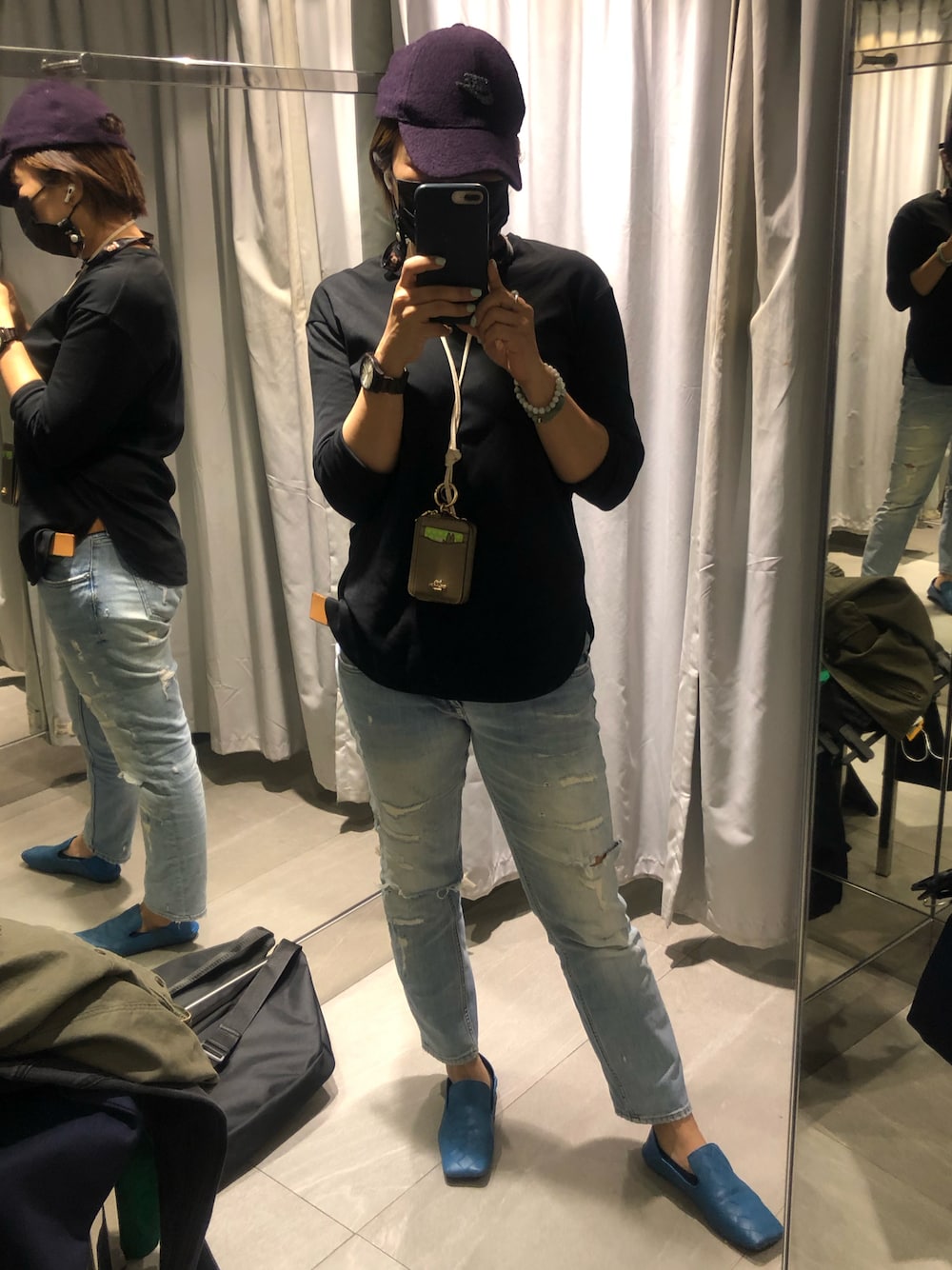 「無印良品のアイテム（Tシャツ/カットソー、ブラック系）」を使った、joyce yangさん（レディース・158cm）の春コーディネートの1枚目の写真