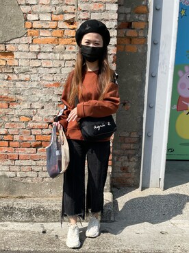 「agnes b.（アニエスベー）のアイテム（バッグ、ブラック系）」を使った、Jessicaさん（レディース・153cm）の冬コーディネート