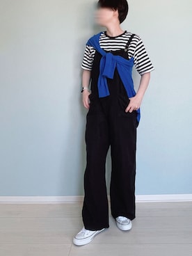 「たすき掛け」｜「アイテム（サロペット/オーバーオール）」を使った、ハナコユキさん（レディース・158cm）の夏コーディネート