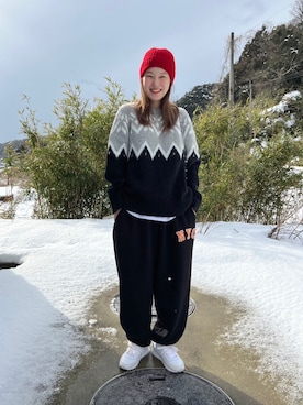 「mignon（ミニョン）のアイテム（スウェットパンツ）」を使った、mioさん（レディース・165cm）の冬コーディネート