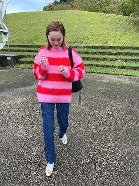 「ボーダーニット」｜「アイテム（バレエシューズ）」を使った、mioさん（レディース・165cm）の秋コーディネート