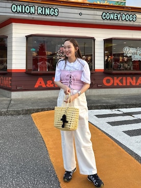 「mignon（ミニョン）のアイテム（かごバッグ）」を使った、mioさん（レディース・165cm）の春コーディネート