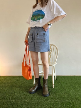 「mignon（ミニョン）のアイテム（ブーツ）」を使った、mioさん（レディース・165cm）の夏コーディネート