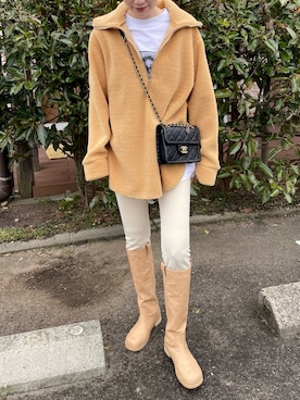 「mignon（ミニョン）のアイテム（ブーツ）」を使った、mioさん（レディース・165cm）の冬コーディネート