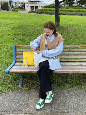 「mignon（ミニョン）のアイテム（スラックス）」を使った、mioさん（レディース・165cm）の秋コーディネート