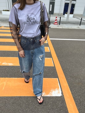 「mignon（ミニョン）のアイテム（サンダル）」を使った、mioさん（レディース・165cm）の春コーディネート