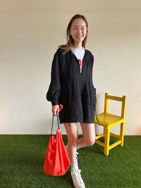 「mignon（ミニョン）のアイテム（オールインワン・サロペット）」を使った、mioさん（レディース・165cm）の夏コーディネート