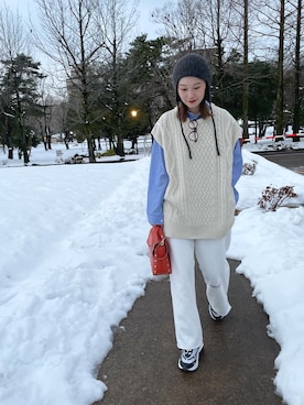 「mignon（ミニョン）のアイテム（帽子）」を使った、mioさん（レディース・165cm）の冬コーディネート