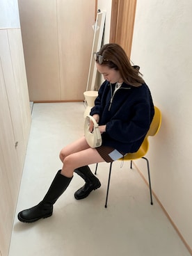 「mignon（ミニョン）のアイテム（ブーツ）」を使った、mioさん（レディース・165cm）の冬コーディネート