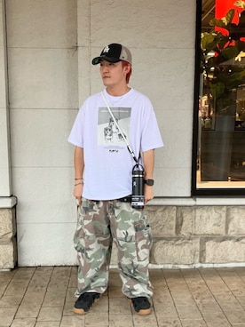 「FREAK'S STORE（フリークスストア）の限定展開 KAVU×FREAK'S STORE/カブー 別注 ビッグシルエット フォトプリント Tシャツ / DOG（Tシャツ/カットソー、ホワイト系）」を使った、FREAK'S STORE HEAD OFFICE MENさん（メンズ・170cm）の夏コーディネート