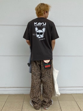 「FREAK'S STORE（フリークスストア）の限定展開 KAVU×FREAK'S STORE/カブー 別注 ビッグシルエット バックプリント Tシャツ / DOG（Tシャツ/カットソー、ブラック系）」を使った、FREAK'S STORE HEAD OFFICE MENさん（メンズ・170cm）の夏コーディネート